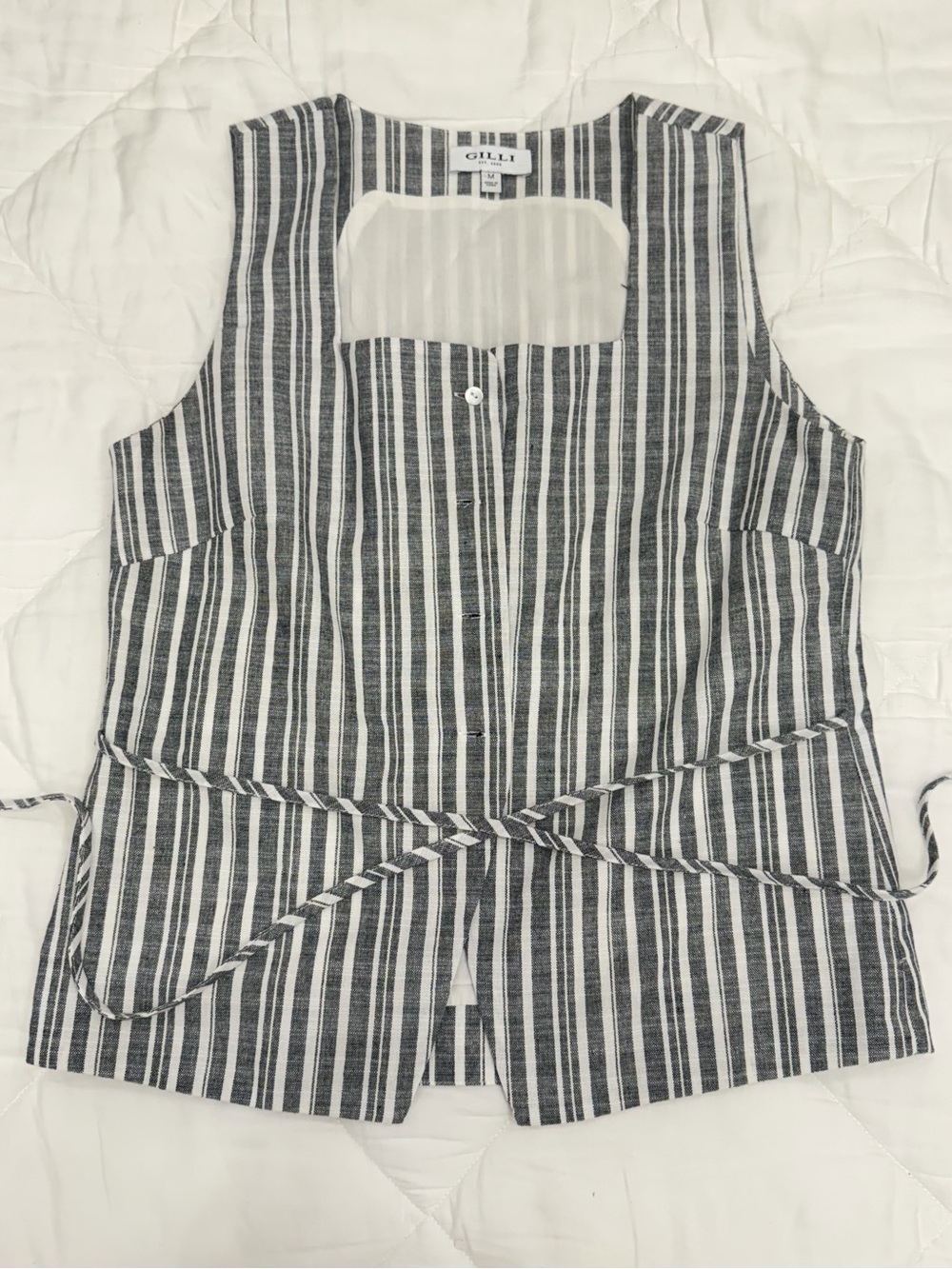 gilli black & white striped tie waist vest top